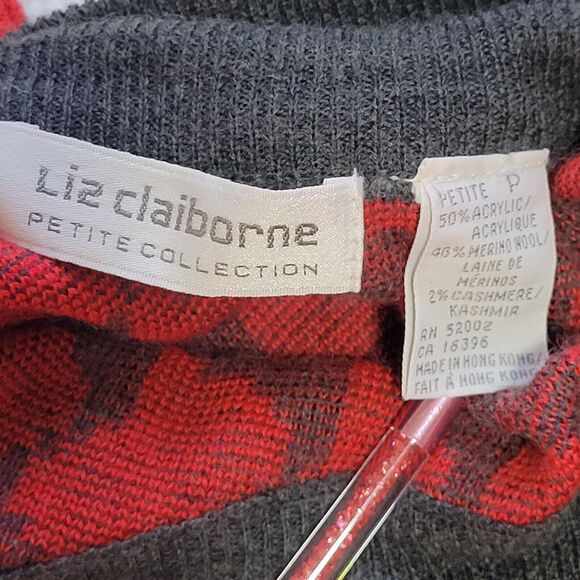 Vintage LIZ CLAIBORNE Houndstooth Cashmere Blend Sweater Sz S Mock Neck Longline - Picture 6 of 7